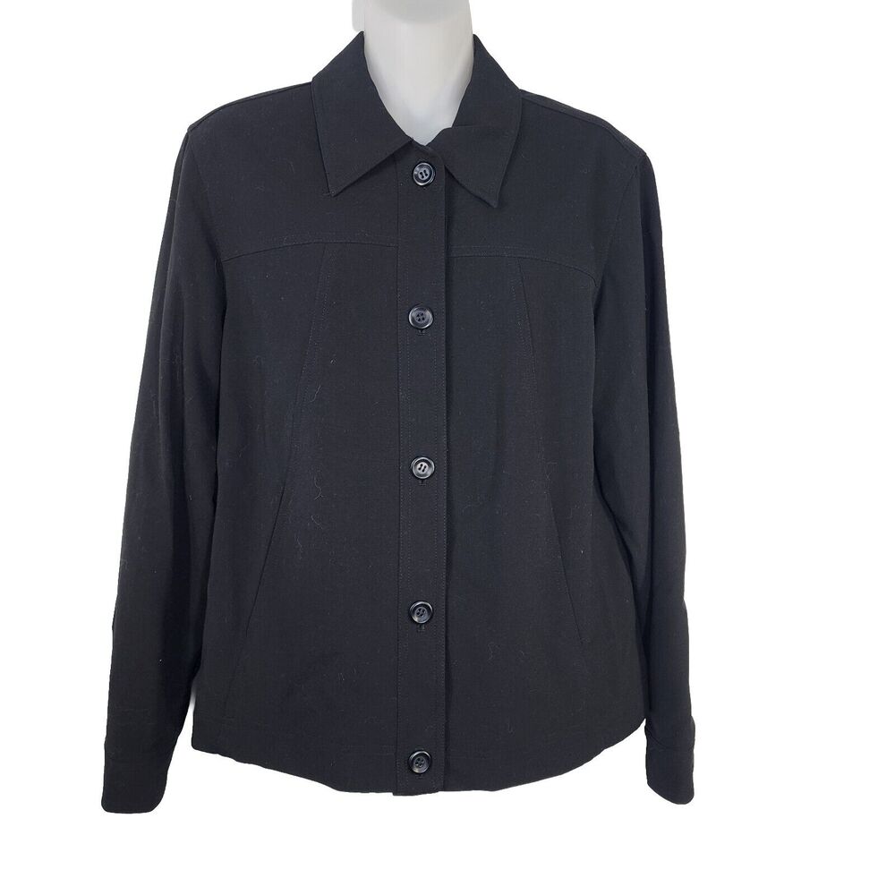 Coldwater Creek Womens Jacket Size Small Pockets Button Up Black Stretch Lined